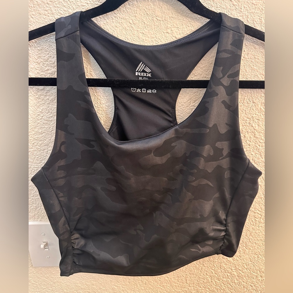 RBX Women's Dark Camo Sports Bra tank top.